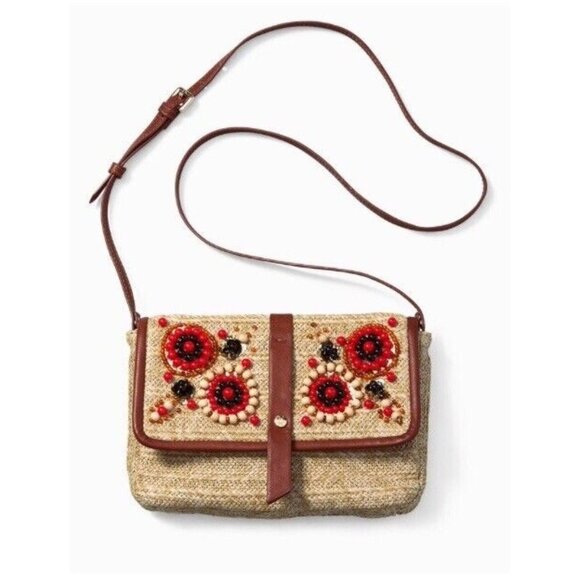 TOMMY BAHAMA Santa Barbara Beaded Straw Crossbody‎ Clutch - Picture 1 of 11